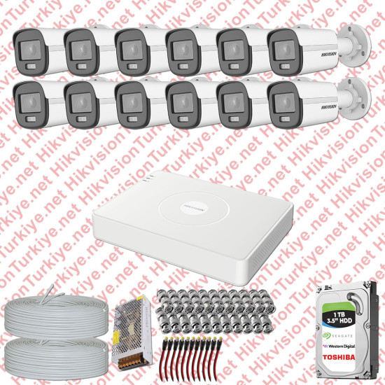 Hikvision Colorvu Gece Renkli 12 Kameralı Set 1TB Hdd